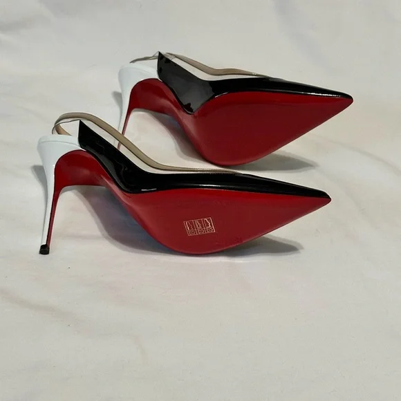 Christian Louboutin Paulina Sling 100 Patent/PVC Black, Nude, and White Heels - Picture 4 of 12